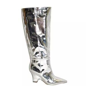 New! Sam Edelman Vance Knee High Boot Silver Suede Size 8.5 DD444 Pointy Toe